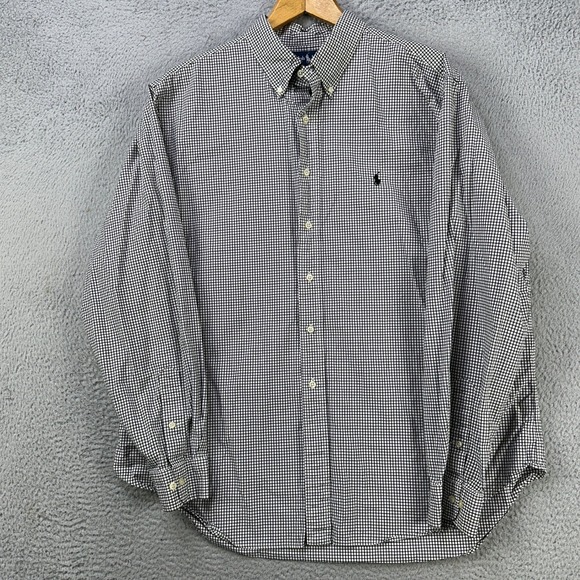 Ralph Lauren Shirt Dress Mens 18 36-37 Blue Black White Check Pony Classic Fit